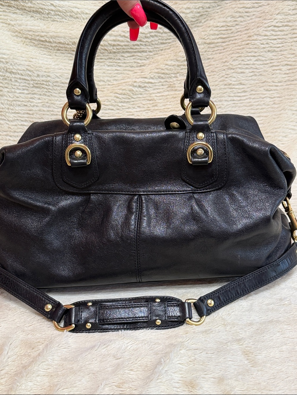 Coach Black Leather Satchel with Gold Hardware and Charm - Picture 2 of 10